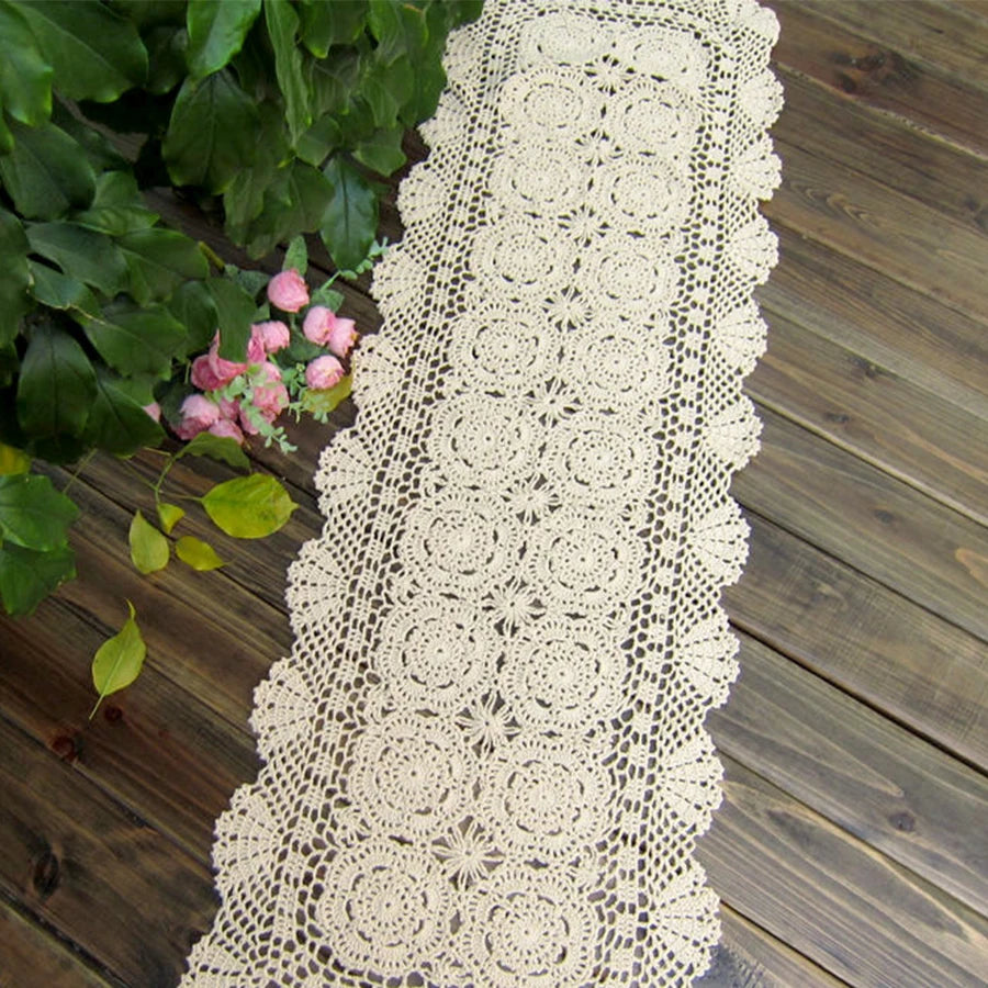Handmade Cotton Crocheted Tablecloth Lace Doilies Flower Table Runner For Home Coffee Shop Table Decoration 1PCS/Lot