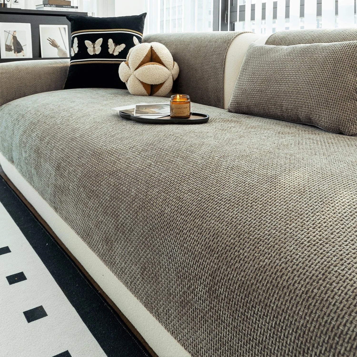 Capa de Sofá Minimalista Jacquard Antiderrapante