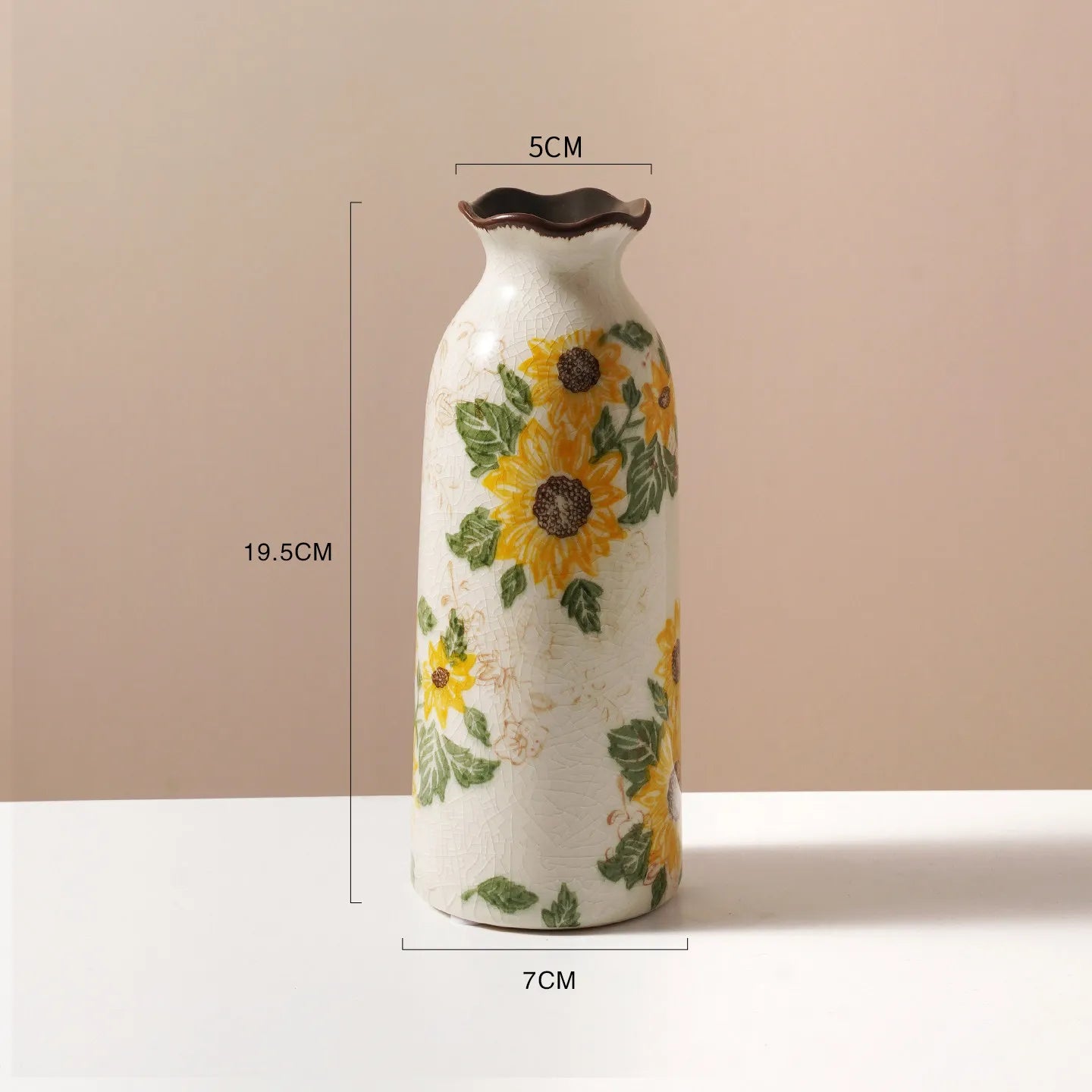 Vasos de Cerâmica Vintage com Pintura de Girassol