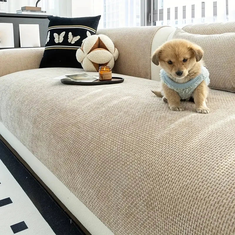 Minimalist Solid Weaving Jacquard Anti-Slip Sofa Cover for All Seasons Living Room 1/2/3/4 Furniture Decor Couch Seat Cover