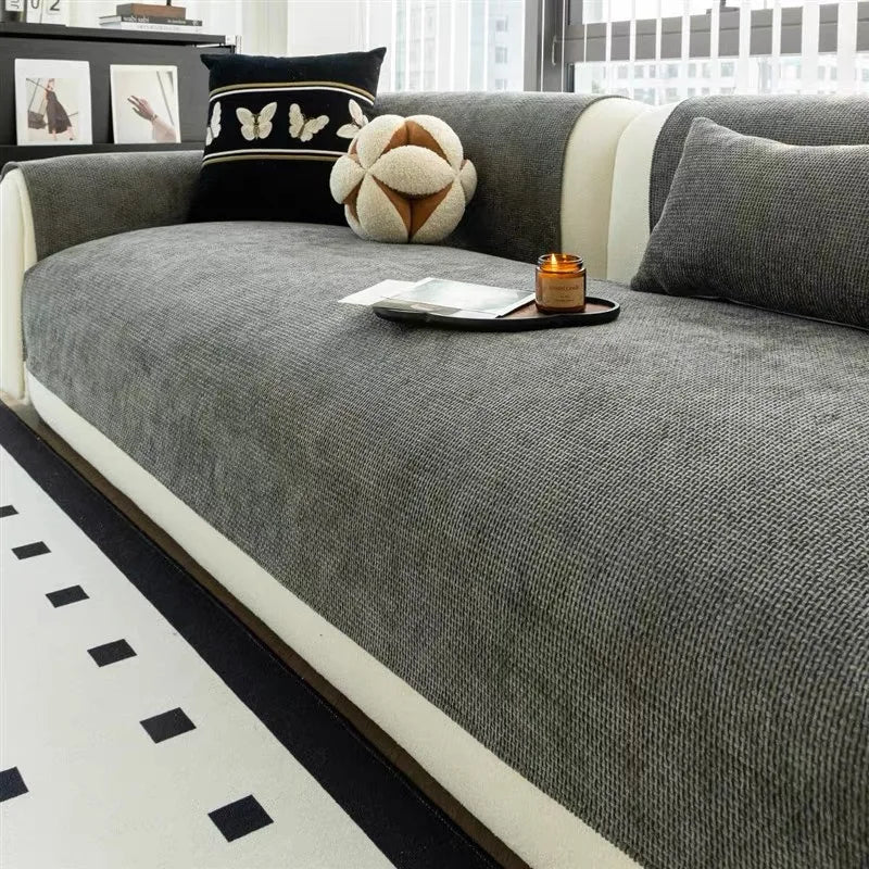 Minimalist Solid Weaving Jacquard Anti-Slip Sofa Cover for All Seasons Living Room 1/2/3/4 Furniture Decor Couch Seat Cover