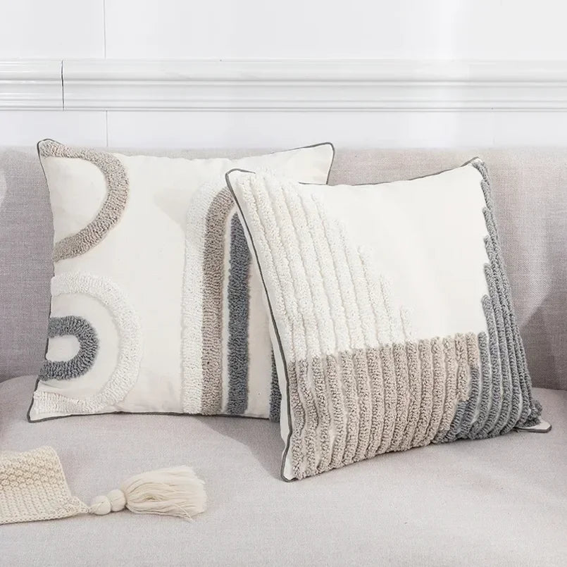 Capas de Almofada Boho Loop Cinza Bege para Decoração de Casa, Capas de Almofada com Tufos para Sofá, Cama, Cadeira, Carro, Estilo Nórdico 45x45/30x50cm