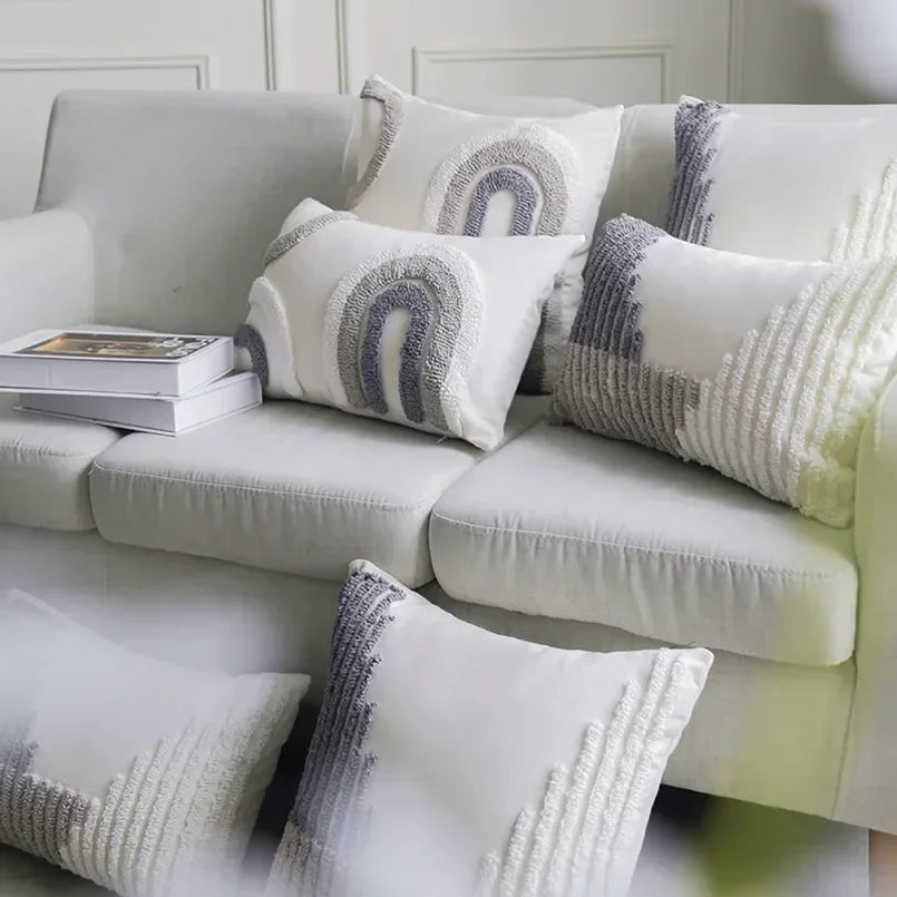 Capas de Almofada Boho Loop Cinza Bege para Decoração de Casa, Capas de Almofada com Tufos para Sofá, Cama, Cadeira, Carro, Estilo Nórdico 45x45/30x50cm