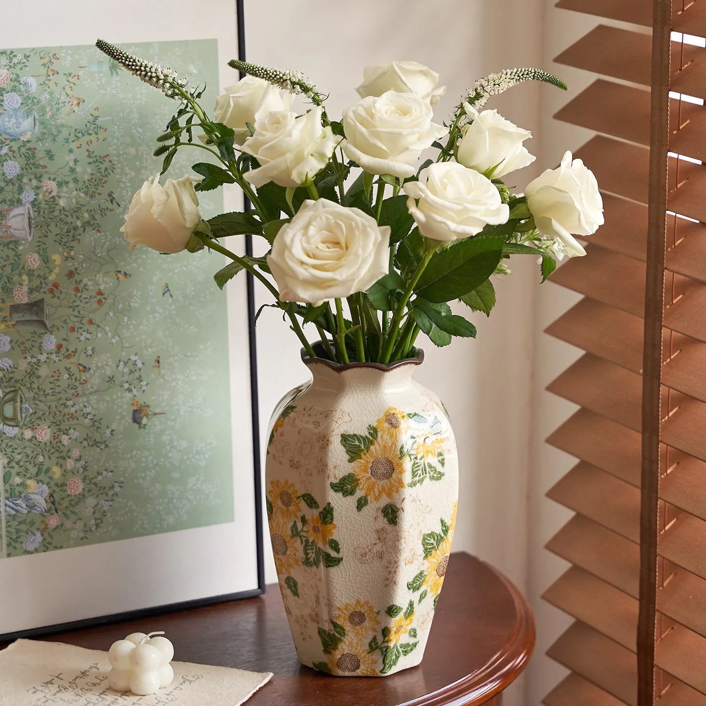 Vasos de Cerâmica Vintage com Efeito Craquelado para Arranjos de Flores (Girassol, Anis Estrelado) – Decoração Estética para Casa, Escritório e Quarto