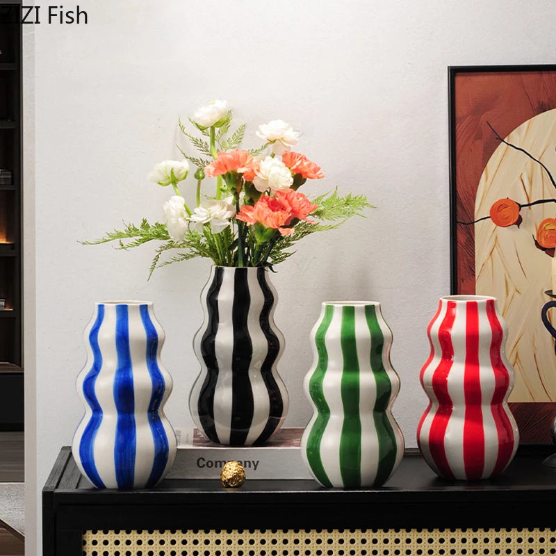 Listras coloridas criativo vaso de cerâmica vasos de plantas decoração de mesa ornamentos arranjo de flores vaso floral decoração estética do quarto