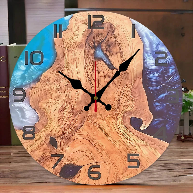 Mountain Strait Design Wooden Round Silent Hanging Wall Clock,Suitable For Living Room,Office,Study Room,Bedroom,Home Decoration