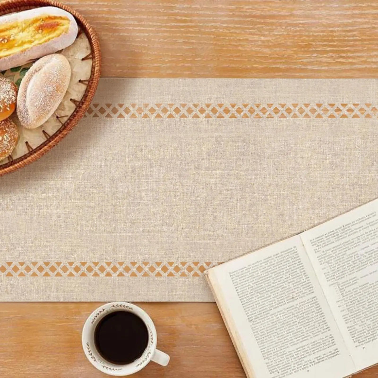 Modern Table Runner Linen Table Runner Washable Openwork Design Ideal for Holiday Party Decor,Dining Table,Restaurant, Christmas