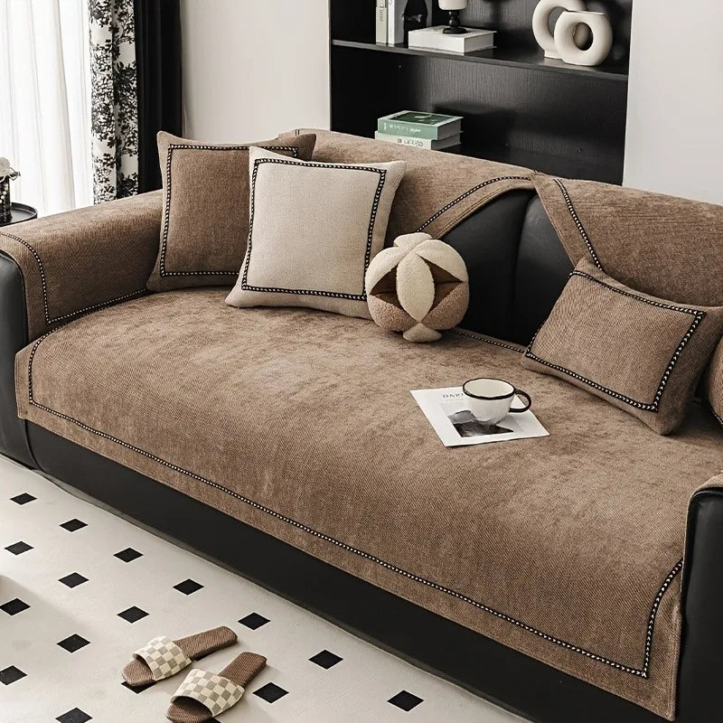 Vintage-Style Chenille Sofa Slipcover Universal Non-Slip, Pet-Friendly Couch Cover for All Seasons Fits Single to Four-Seater