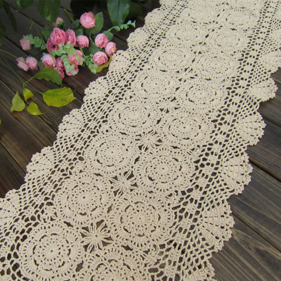 Handmade Cotton Crocheted Tablecloth Lace Doilies Flower Table Runner For Home Coffee Shop Table Decoration 1PCS/Lot
