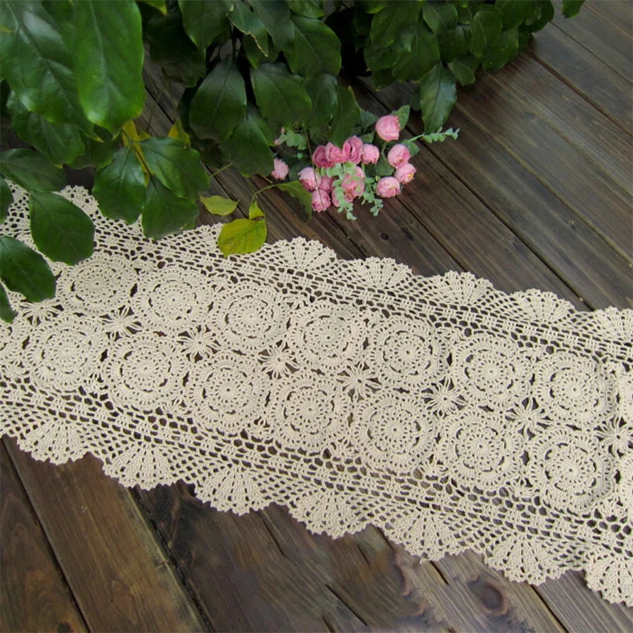Handmade Cotton Crocheted Tablecloth Lace Doilies Flower Table Runner For Home Coffee Shop Table Decoration 1PCS/Lot