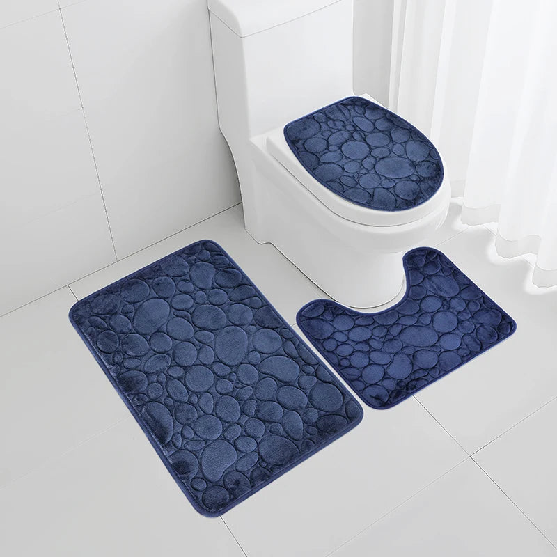 1 Set of Solid Color Simple Bathroom Water-absorbing and Non-slip Floor Mat Stone Pattern, Comfortable and Soft, Three-piece Set