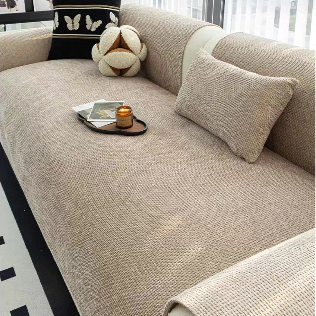 Minimalist Solid Weaving Jacquard Anti-Slip Sofa Cover for All Seasons Living Room 1/2/3/4 Furniture Decor Couch Seat Cover