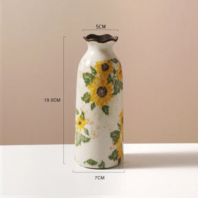 Vasos de Cerâmica Vintage com Pintura de Girassol