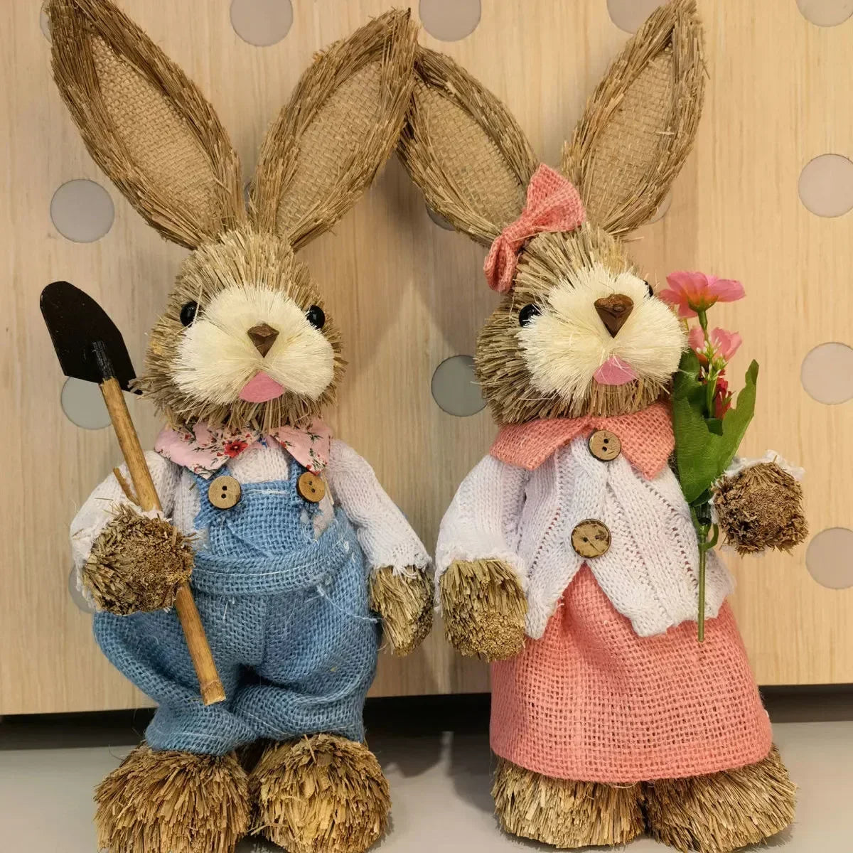 【Buy 1 Free 1】2025 Cute Straw Rabbits Bunny Decorations Easter Party Home Garden Wedding Ornament Photo Props Crafts
