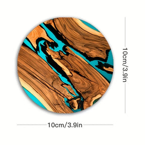 6pcs Vintage Wooden Coasters 2D 4in Tree Pattern with Lake & Desert Designs High-End Home Decor for Coffee Shops & Dining Tables