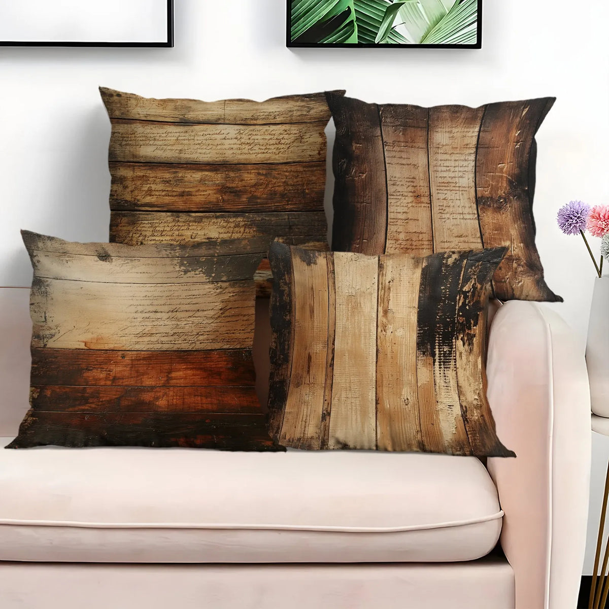 4-Pack Rustic Wood Grain Decorative Pillow Covers, Super Soft Single-Sided Print Cushion Cases for Sofa,Car and Home Party Decor