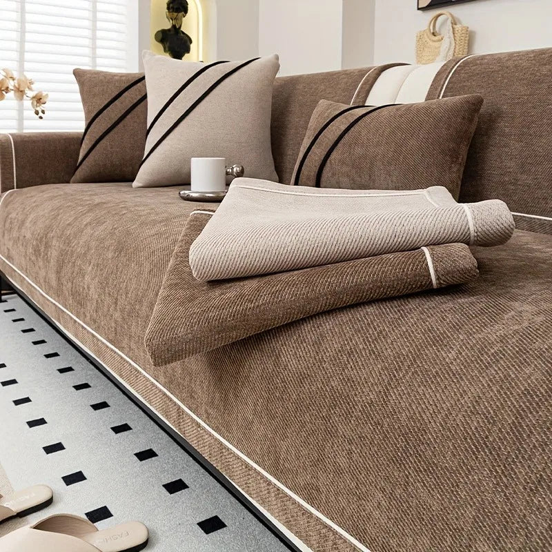 [Heavy Non-Slip Sofa Protector Classic] Luxurious Chenille Sofa Cover with Decorative Stitching - Thick, Sofa Towel