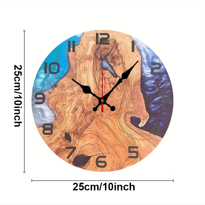 Mountain Strait Design Wooden Round Silent Hanging Wall Clock,Suitable For Living Room,Office,Study Room,Bedroom,Home Decoration
