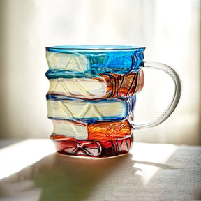 Justinlua caneca de livro pintada irregular, xícara de café, vidro de borosilicato alto, copo para beber com alça, copo de livro, caneca de cerveja, café da manhã