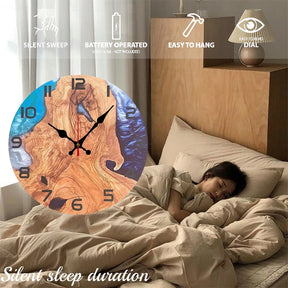 Mountain Strait Design Wooden Round Silent Hanging Wall Clock,Suitable For Living Room,Office,Study Room,Bedroom,Home Decoration