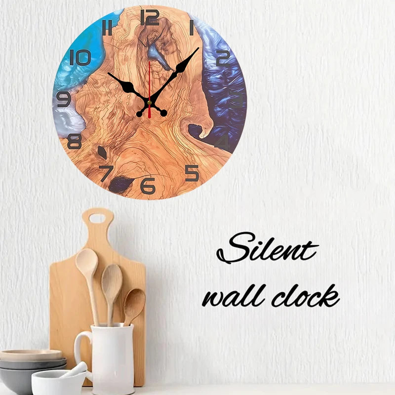 Mountain Strait Design Wooden Round Silent Hanging Wall Clock,Suitable For Living Room,Office,Study Room,Bedroom,Home Decoration