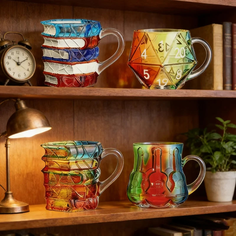 Justinlua caneca de livro pintada irregular, xícara de café, vidro de borosilicato alto, copo para beber com alça, copo de livro, caneca de cerveja, café da manhã