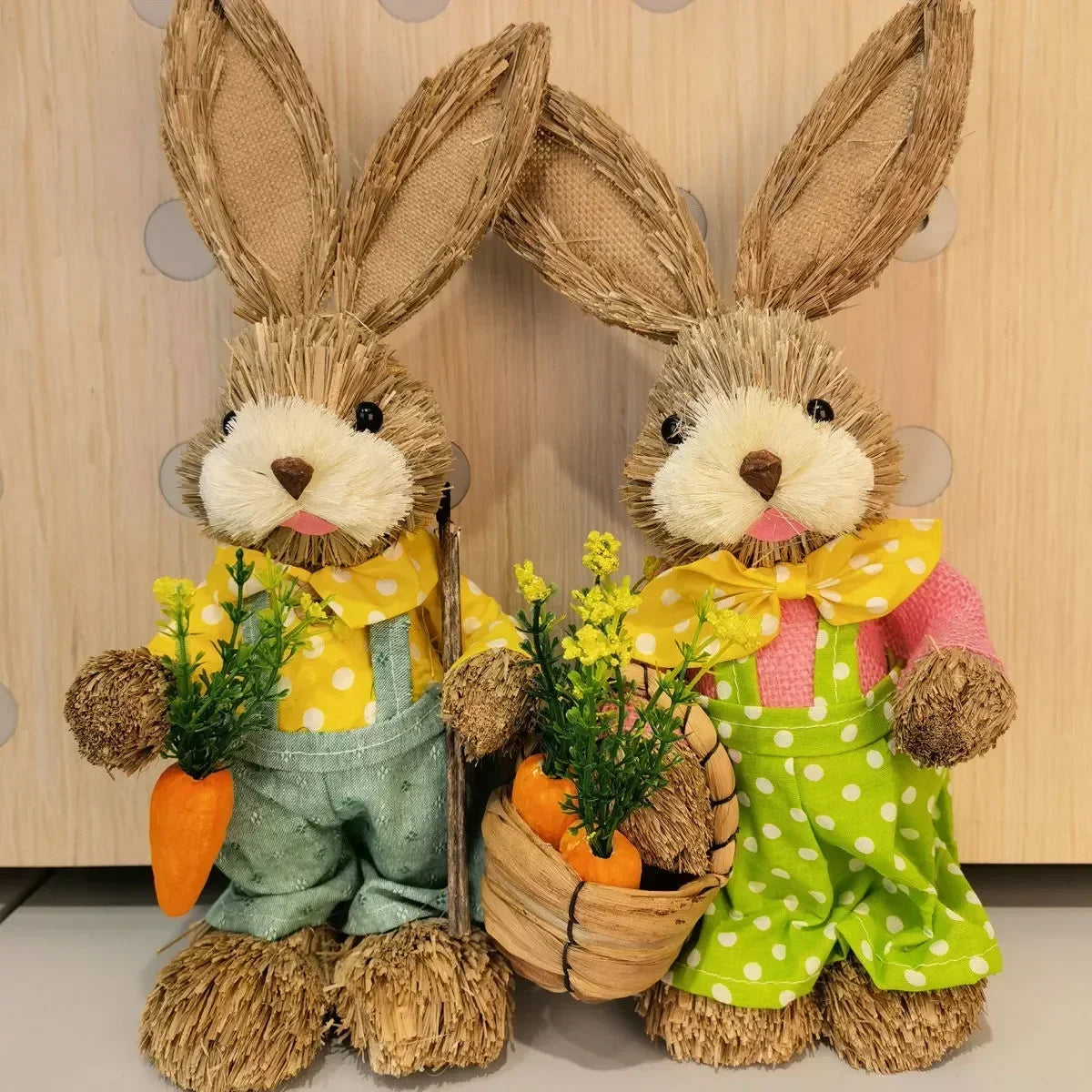 【Buy 1 Free 1】2025 Cute Straw Rabbits Bunny Decorations Easter Party Home Garden Wedding Ornament Photo Props Crafts