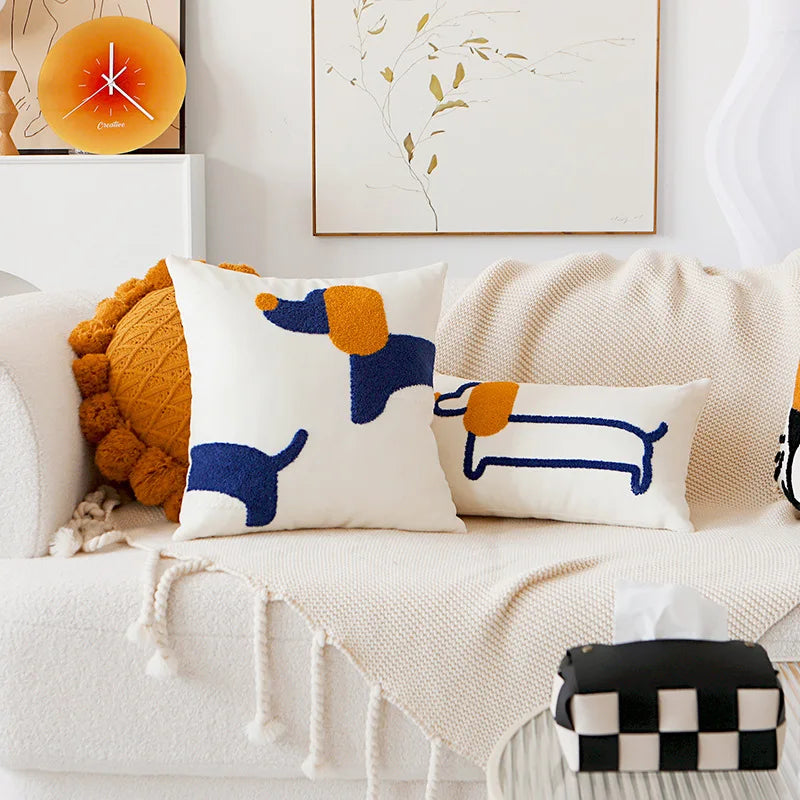 Design original bordado almofada capa de almofada moderna simples cão fronha ins animal bonito sofá decoração fronha capa de almofada