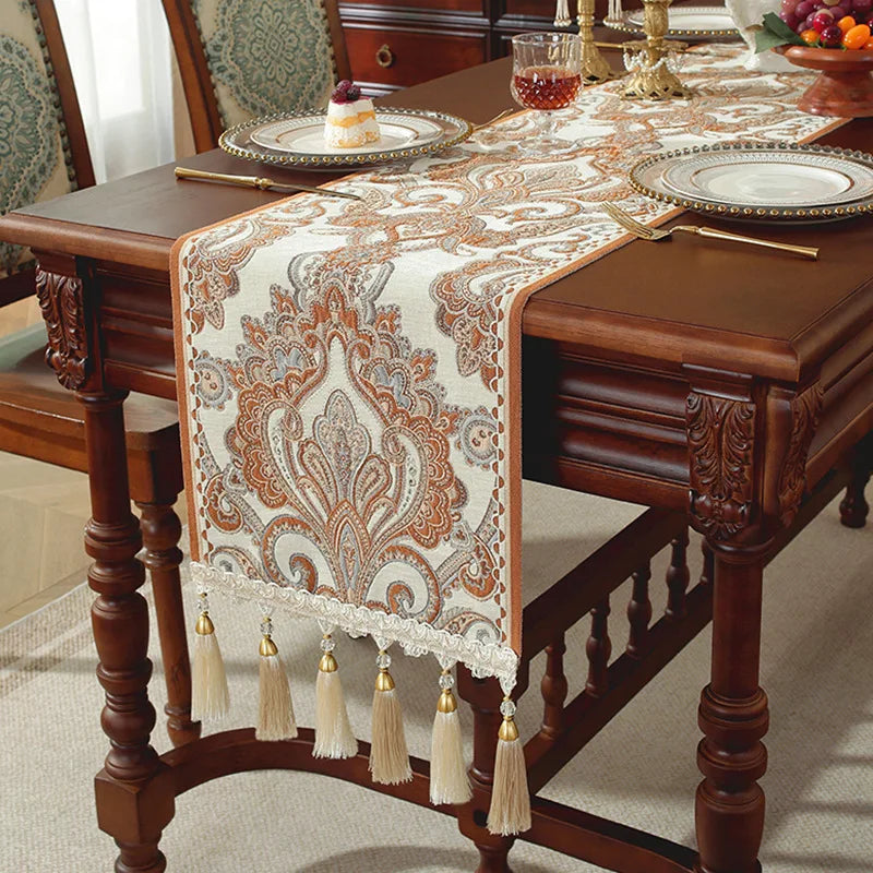 French Vintage Chenille Table Runner Roman Holiday Embroidery Dinning Table Decor Waterproof Christmas Decorative Tablecloth