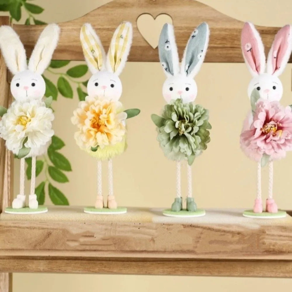 Funny Standing Easter Bunny Ornament Cute Colorful Bunny Decor Cartoon Handmade Flower Rabbit Figurine Home Decor