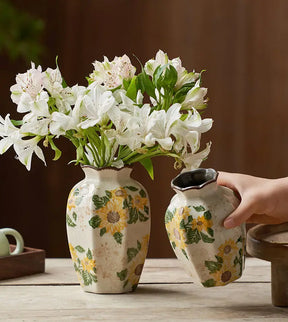 Vasos de Cerâmica Vintage com Efeito Craquelado para Arranjos de Flores (Girassol, Anis Estrelado) – Decoração Estética para Casa, Escritório e Quarto