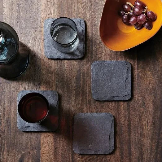 1/4pcs Japanese Style Slate Dining Mat Coasters Pad Reusable Stone Round Square Heart-Shaped Heat-Insulating Carved Coasters