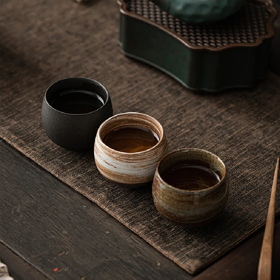 80ml Japanese Style Handmade Stoneware Tea Cup Kung Fu Tea Set Tea Cup Small Single Cup Ancient Style Quiet Road Cup Bowl Teacup