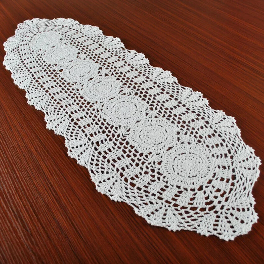 Vintage Crocheted Lace Table Runner Cotton Floral Tablecloth Decorative Tablecloth Dining Table Cover Wedding Hotel Home Decor