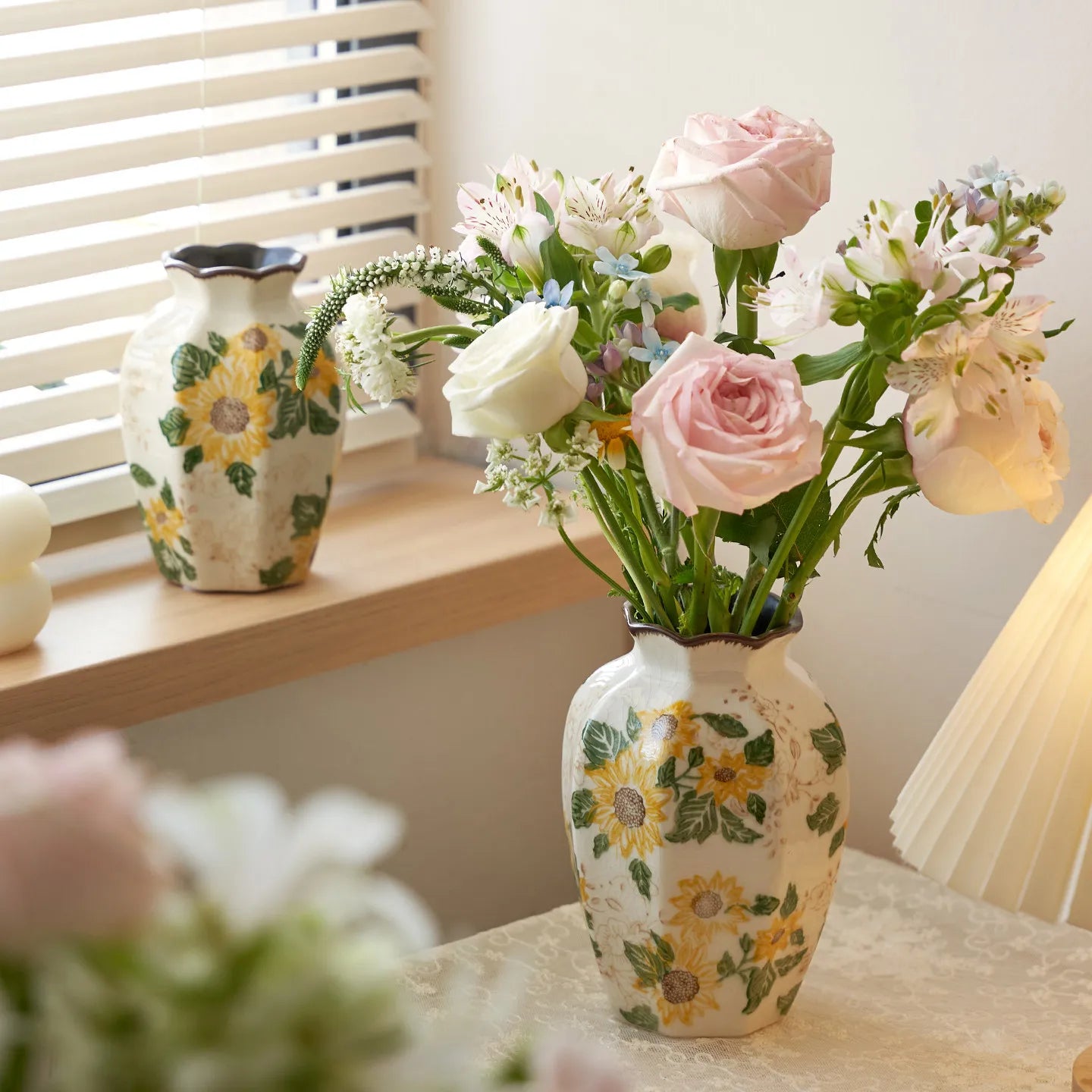 Vasos de Cerâmica Vintage com Efeito Craquelado para Arranjos de Flores (Girassol, Anis Estrelado) – Decoração Estética para Casa, Escritório e Quarto