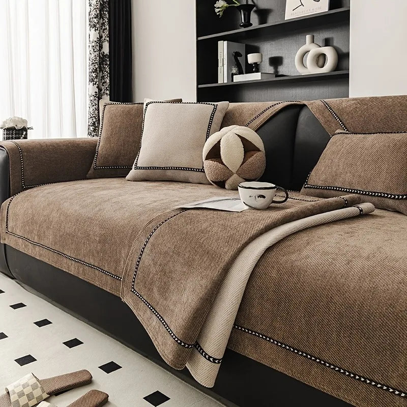 Vintage-Style Chenille Sofa Slipcover Universal Non-Slip, Pet-Friendly Couch Cover for All Seasons Fits Single to Four-Seater